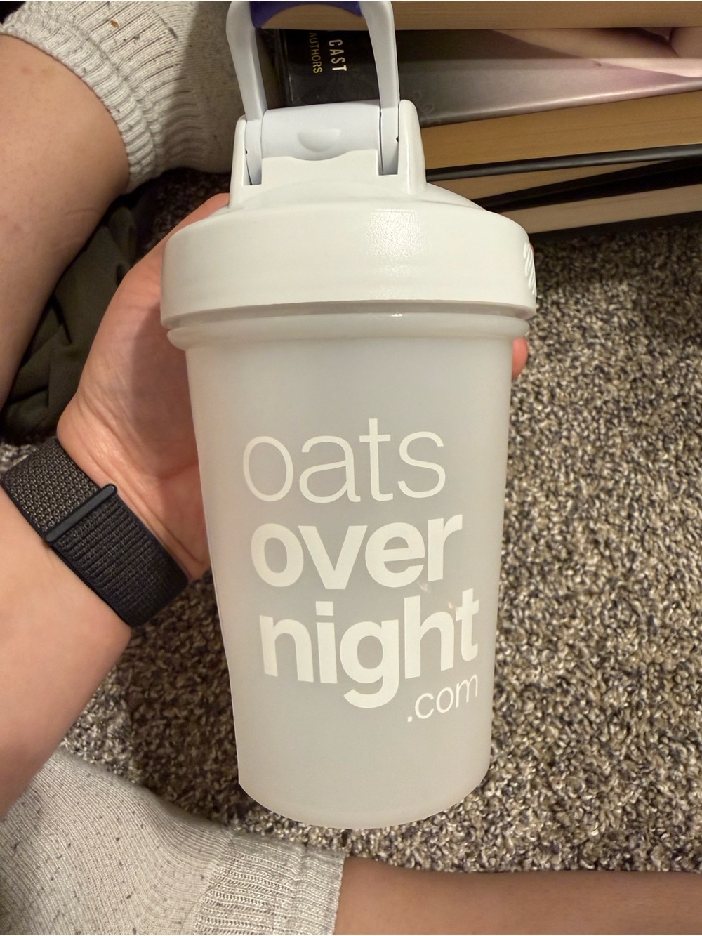 OatsOverNight Branded White Shaker Bottle - Portable Drink Mixer